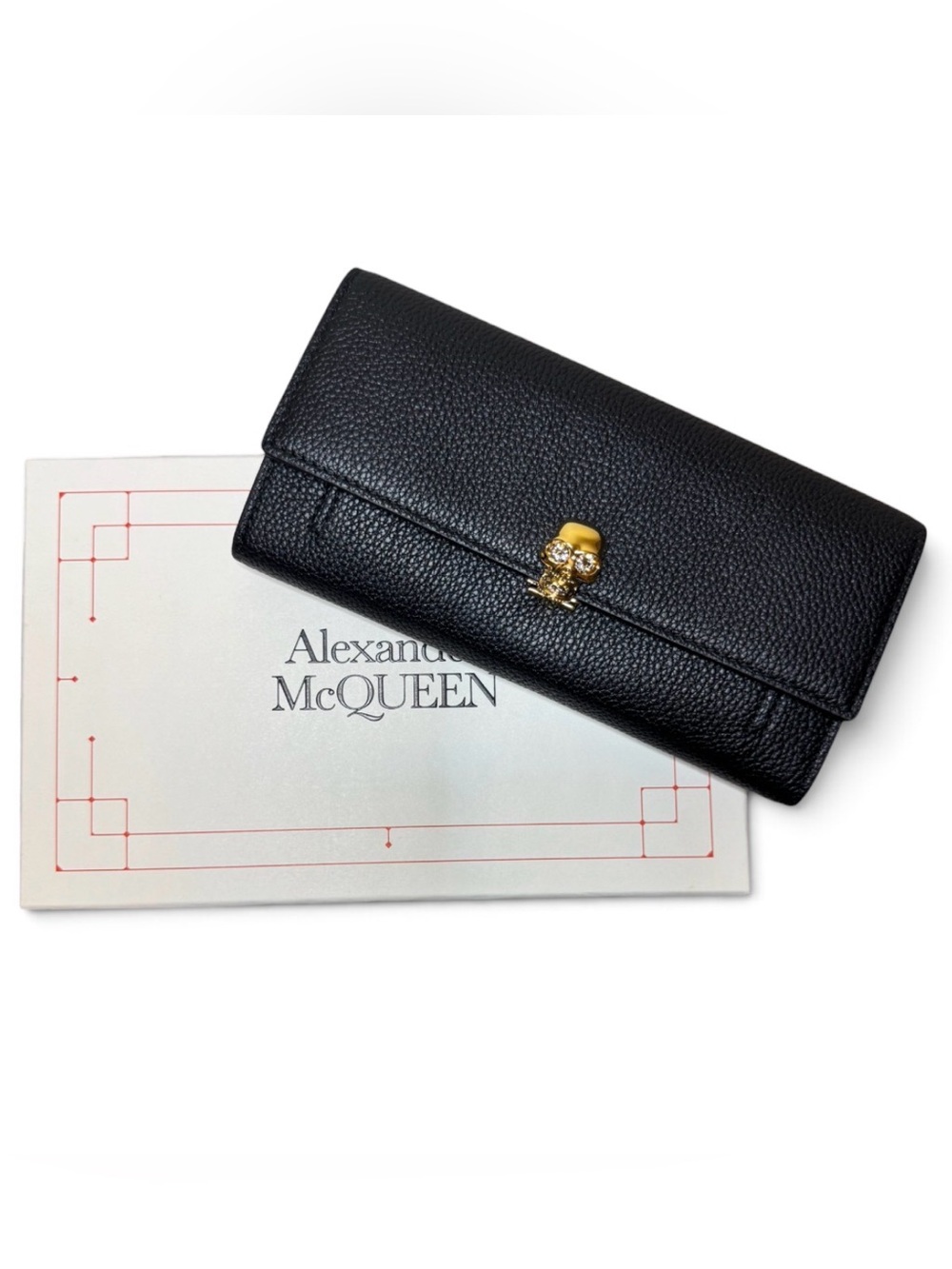 ALEXANDER MCQUEEN Black Pebbled Leather Wallet On Chain Crossbody Bag